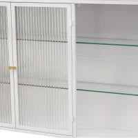 Armadio a Muro a 3 Ante in Vetro con Design Curvo, Spazio di Archiviazione Versatile，per Soggiorno e Bagno, 90×20×70 cm, Bianco