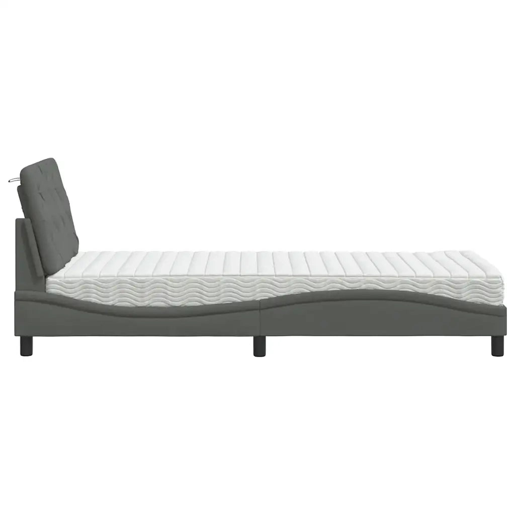 Letto singolo | Letto per adulti | Letto con Materasso Grigio Scuro 90x190 cm in Tessuto