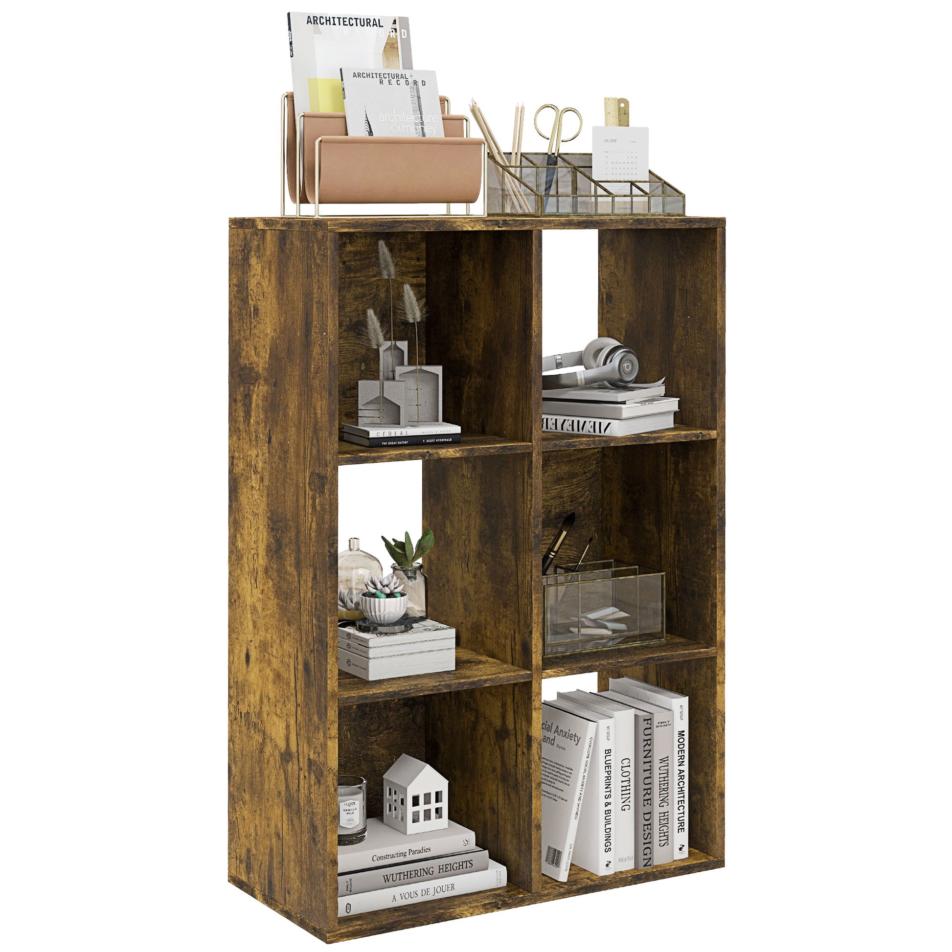 Libreria a Cubi Design Rustico 61,5x29,5x91,5 cm Rivestimento in Melamina Marrone Rustico