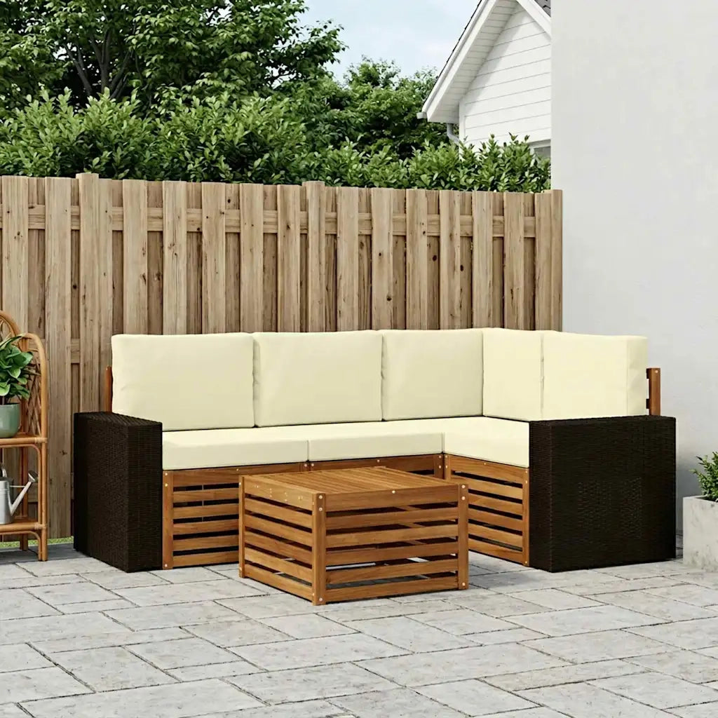 Set di divani da esterno 5 pcs Naturale e Crema 59 x 59 x 37 cm