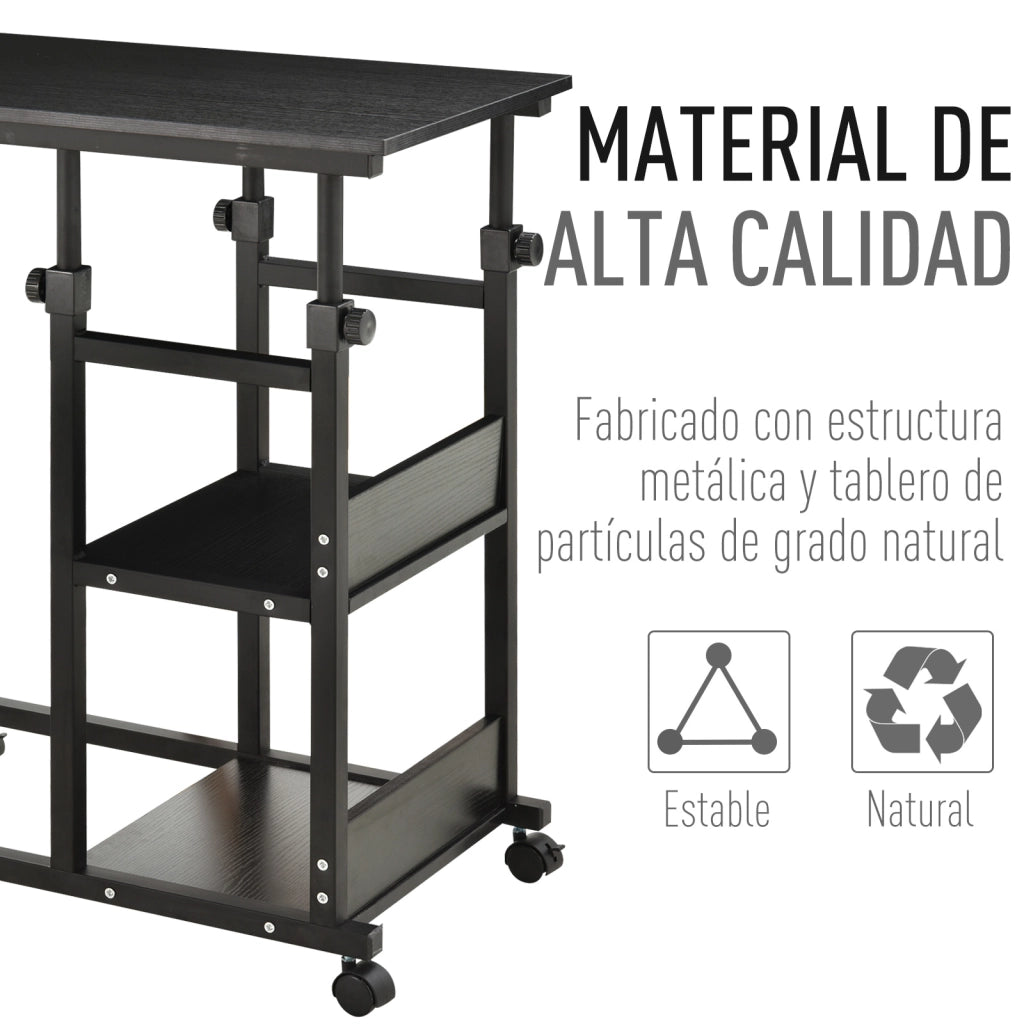 Tavolino con ruote ¨C zephmum ¨C nero 80x40x72-82 cm
