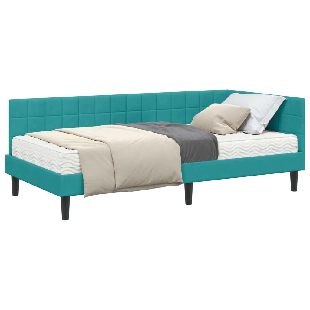 Struttura Letto Angolare con Materasso 2 pz-Giroletto con materasso Turchese Velluto 656995