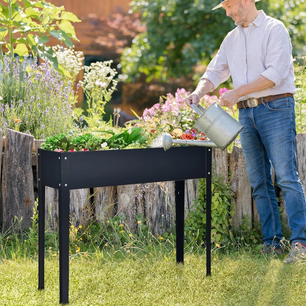 Fioriera Rialzata da Giardino, Piantatore Aiuola a Cassetta, da Esterno ed Interno, Acciaio Galvanizzato (100x30x80cm-Grigio)