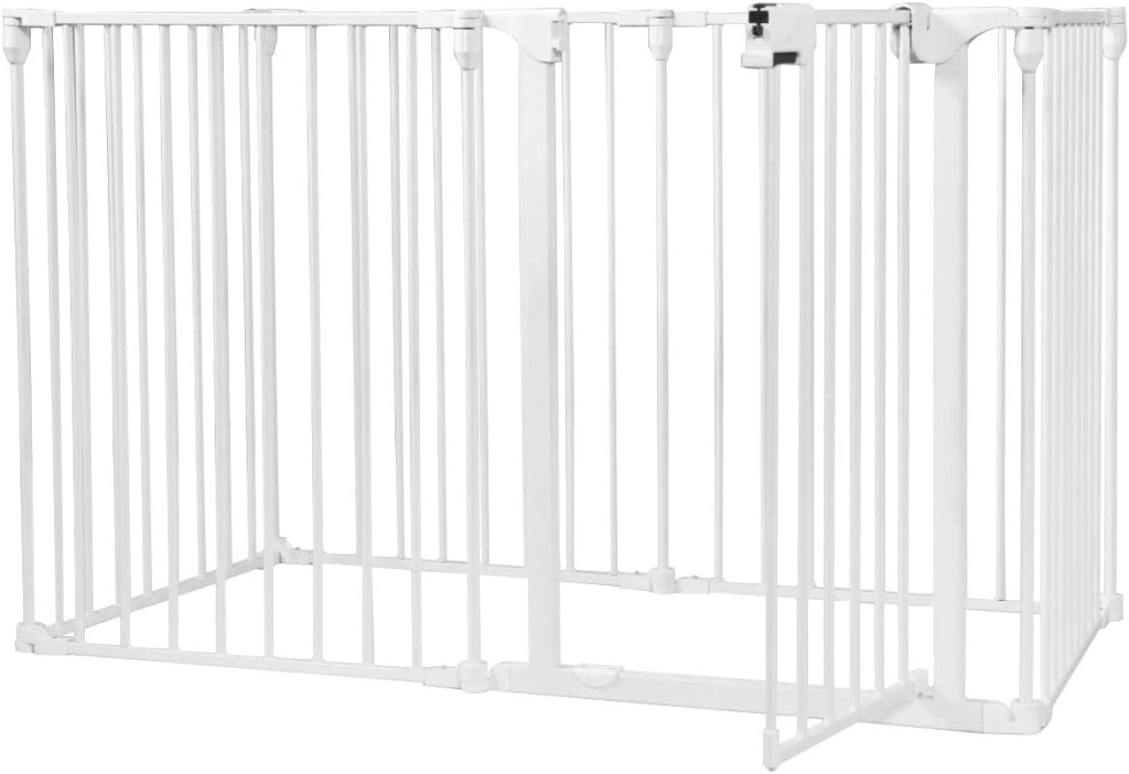 Cancelletto di Sicurezza per Animali, Cancelletto da Interno ed Esterno, Barriera in Acciaio Pieghevole e Trasformabile in Diverse Forme, Ideale per Porte e Scale, Bianco