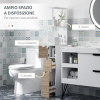Mobile Colonna Bagno Salvaspazio  15x33x136 cm con Armadietto e Ripiani Legno e Bianco