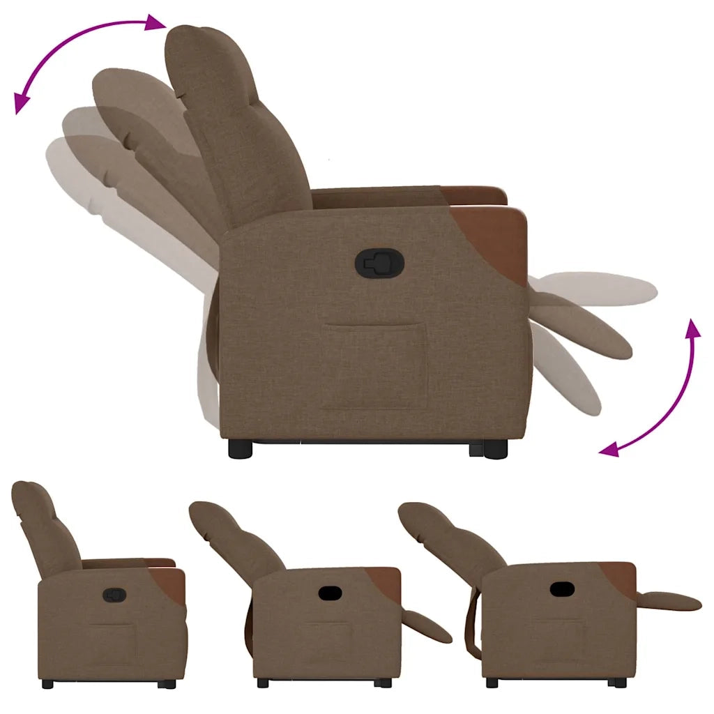 Poltrona | Sedia Relax Alzapersona Reclinabile Marrone in Tessuto