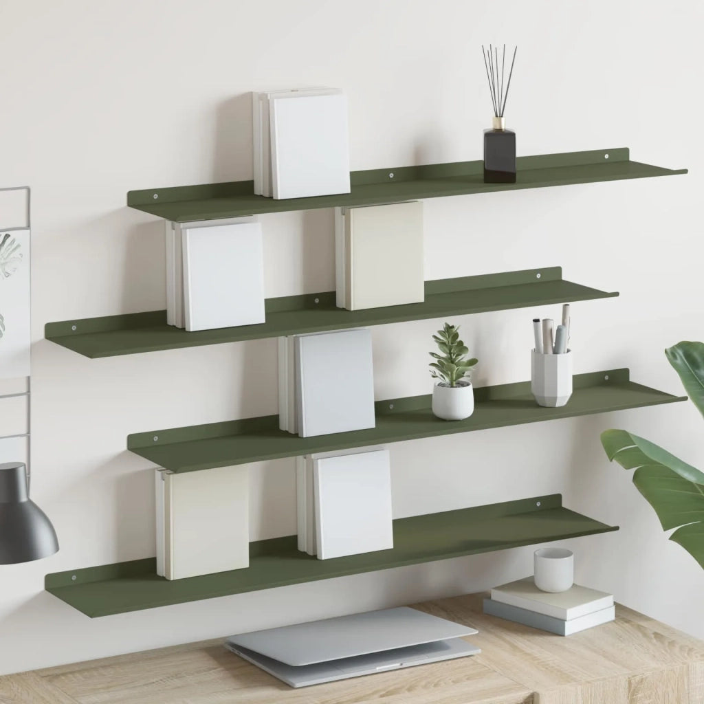 Mensola sospesa 4 pcs Verde oliva 100 x 18 x 2,5 cm Acciaio