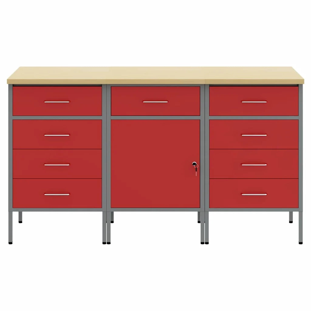 Mobile da lavoro 3 pcs Rosso e Grigio 150 x 55 x 85 cm 3321373