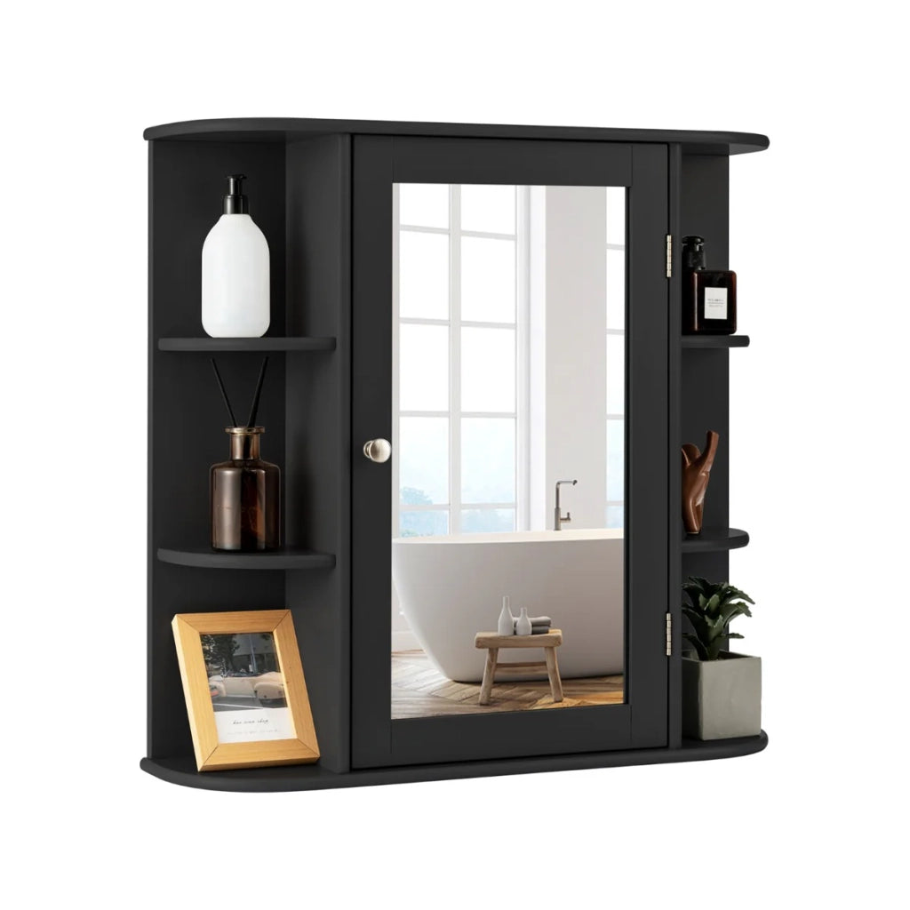 Mobiletto da bagno sospeso 65 x 17 x 64 cm spazio ottimale con specchio moderno in MDF nero 20_0012754