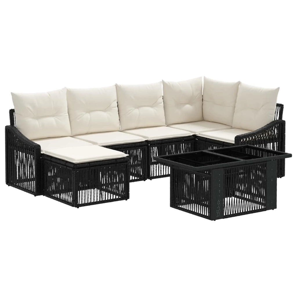 Set Divano da Giardino 7 pz Nero e Bianco Crema polyrattan 3437281