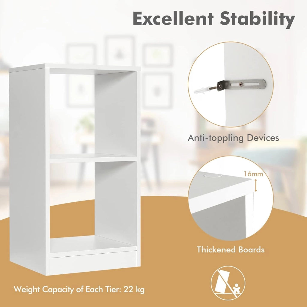 Set di 2 Scaffale Aperto, Libreria Scaffale a 2 Ripiani, Tavolino da Comodino, Supporto per CD Multifunzione per Soggiorno, 33x38,2x73 cm, Bianco