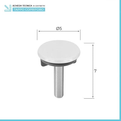 Tappo Copriforo per Lavabo in Acciaio con Tappo Bianco Diam. 47 mm