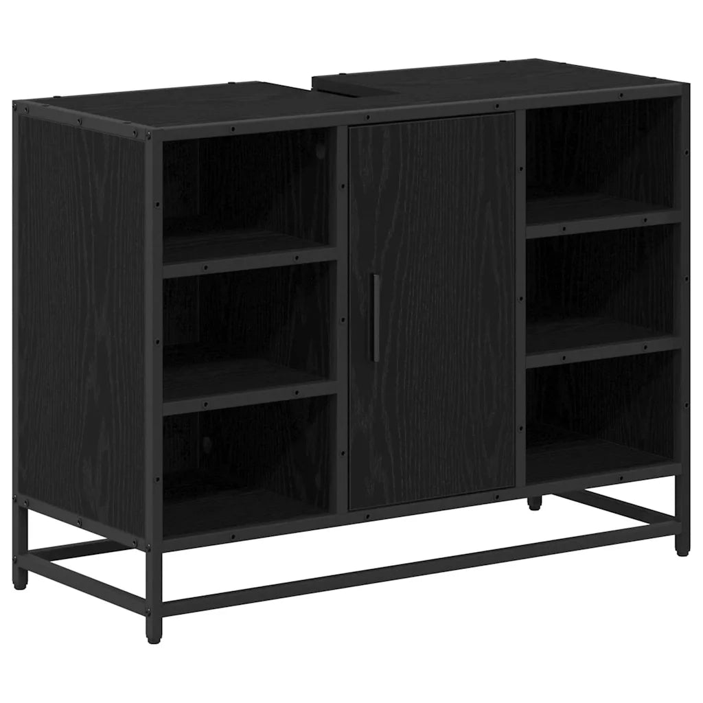 Set di mobili per il bagno 4 pcs Rovere Nero Legno multistrato