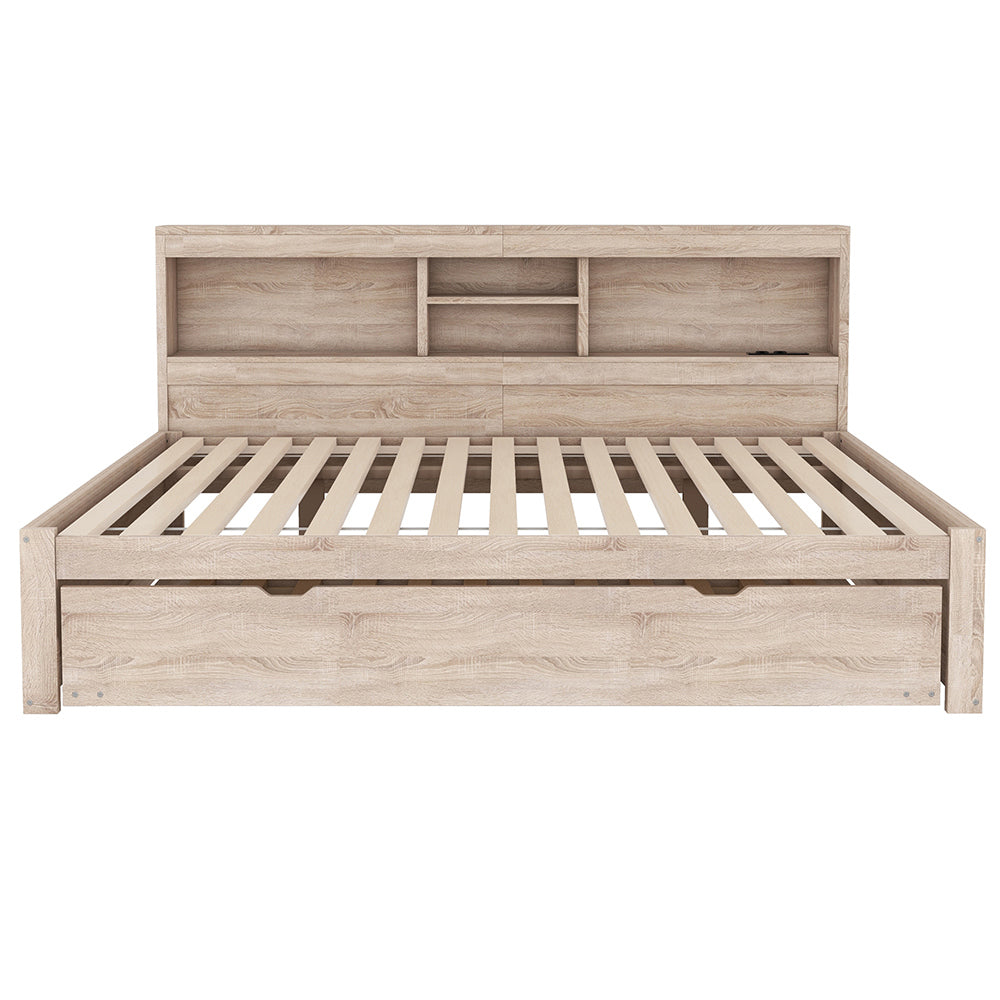 Divano letto daybed - Xylo - 140x200 cm LED USB contenitore naturale