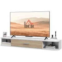 Mobile TV da Parete per TV fino a 50 Pollici con Scomparti Aperti e Armadio con Anta Ribaltabile, Bianco