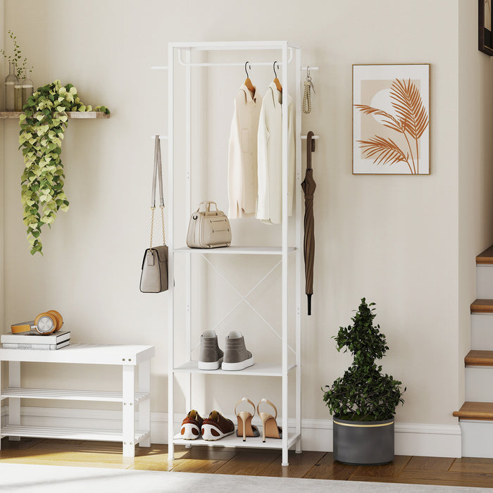 Mobile Ingresso Appendiabiti con Mensola e Scarpiera 52x30x180 cm in Metallo Bianco