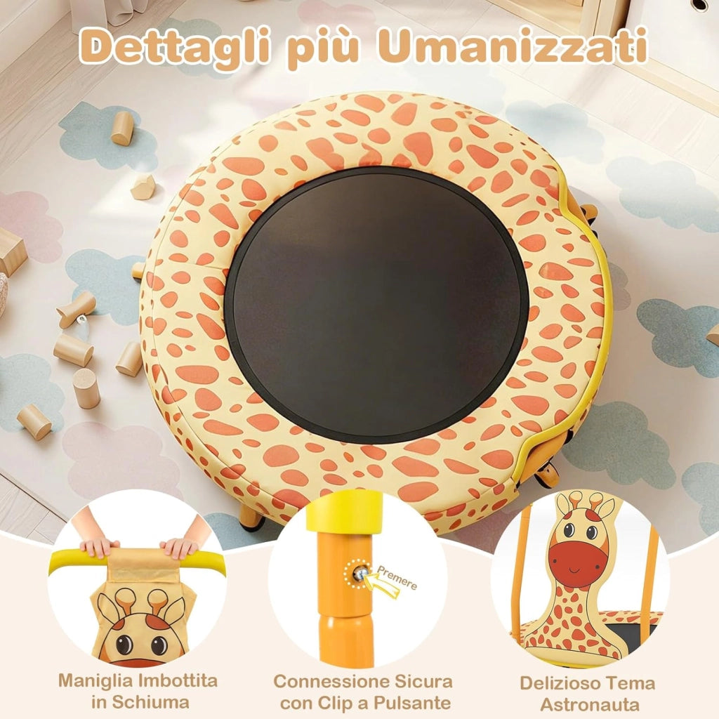 Mini Trampolino per Bambini, Tappetino Elastico da Esterno ed Interno con Maniglia Rivestita, Copertura Imbottita e Cuscinetti Antiscivolo, Salta Salta per Bambini 3-6 Anni