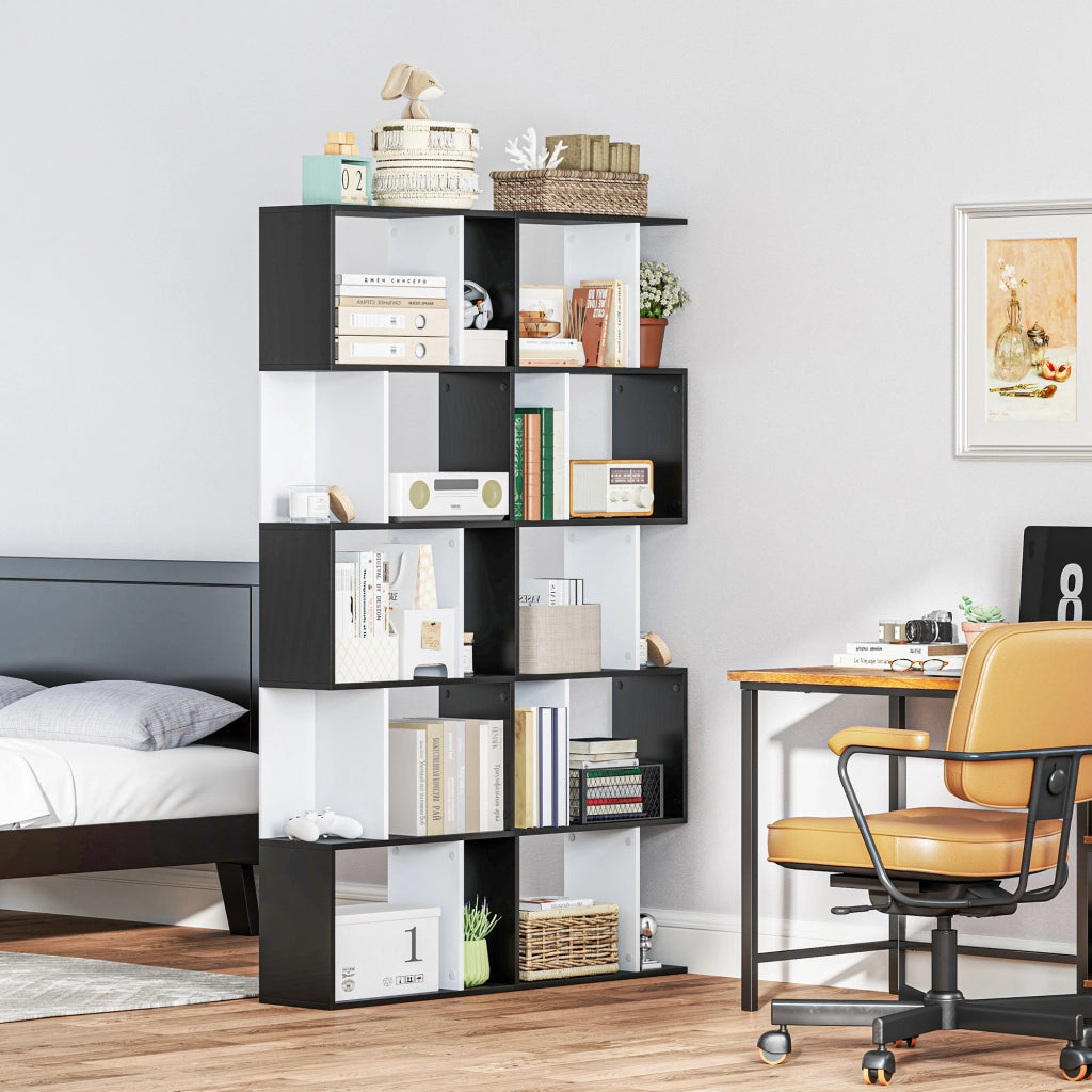 Libreria a 5 livelli a forma di S ¨C zephmum ¨C nero bianco 60x24x184.5
