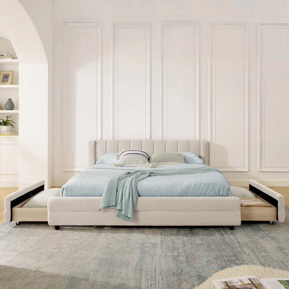 Letto Matrimoniale Contenitore Imbottito in Velluto ¨C MINIMAL ¨C 140x200 cm, Beige