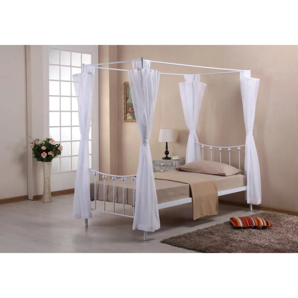 Letto a baldacchino 90 x 200 cm in metallo, collezione AMORE, colore bianco – 208 x 190 x 96 cm