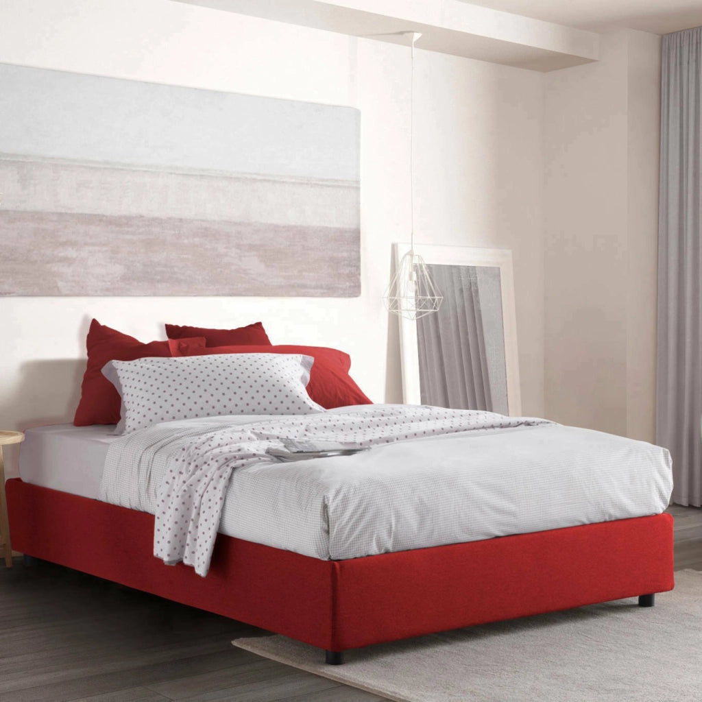 Letto matrimoniale Arto, Letto contenitore con rivestimento in tessuto, Made in Italy, Apertura frontale, con materasso cm 140x190 incluso, Rosso