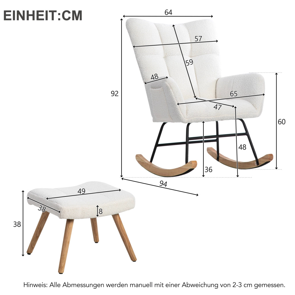 Sedia a dondolo ergonomica - Zephmum- 92x65 cm - Bianco - Con poggiapiedi, telaio in legno di gomma, portata 250 lbs