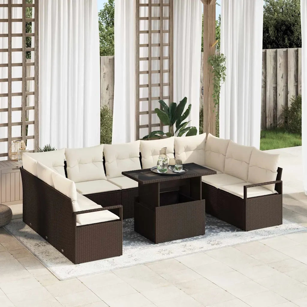 Set Divano da Giardino 10 pcs Marrone Poly Rattan 3357621