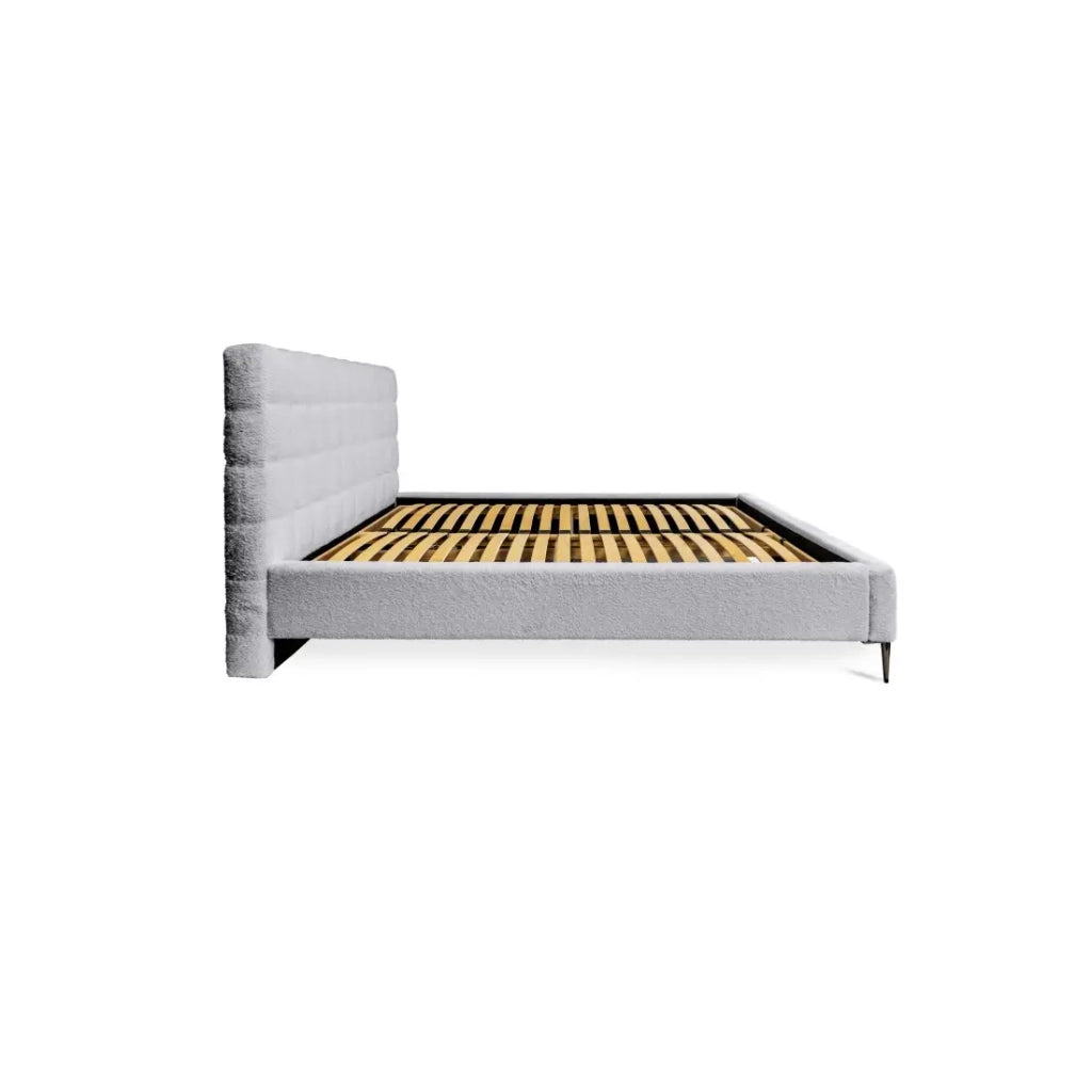Letto MILLIO – Bianco – 140x200 cm – Tessuto chenille bouclé – Rete inclusa – Comfort hotel 5 stelle