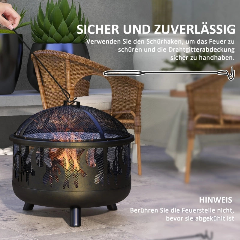 Braciere/focolare, completo di parascintille e 1 attizzatoio, ?61,5 cm x 52 cm, nero