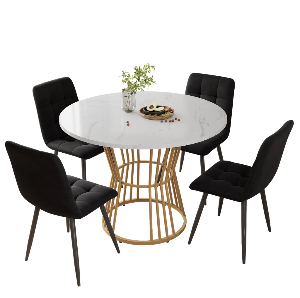 Set tavolo da pranzo rotondo 100 cm con 4 sedie in velluto