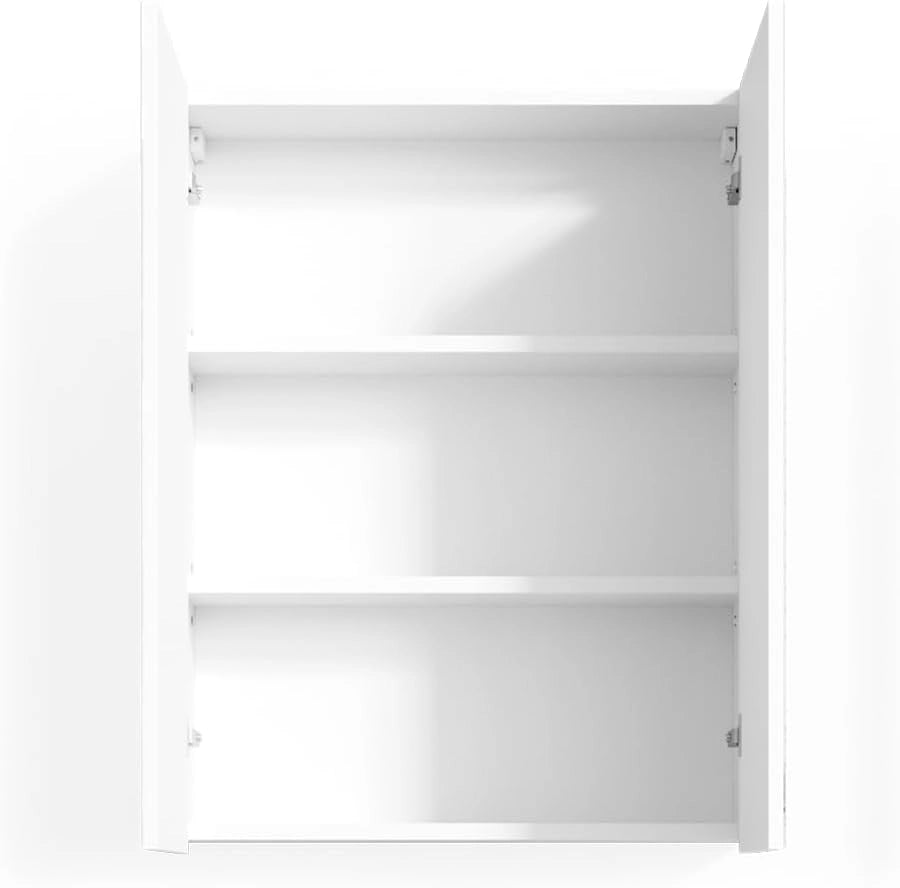 Specchio contenitore bagno Fredd, Bianco lucido, 60 x 77 cm, a parete con due ripiani interni regolabili