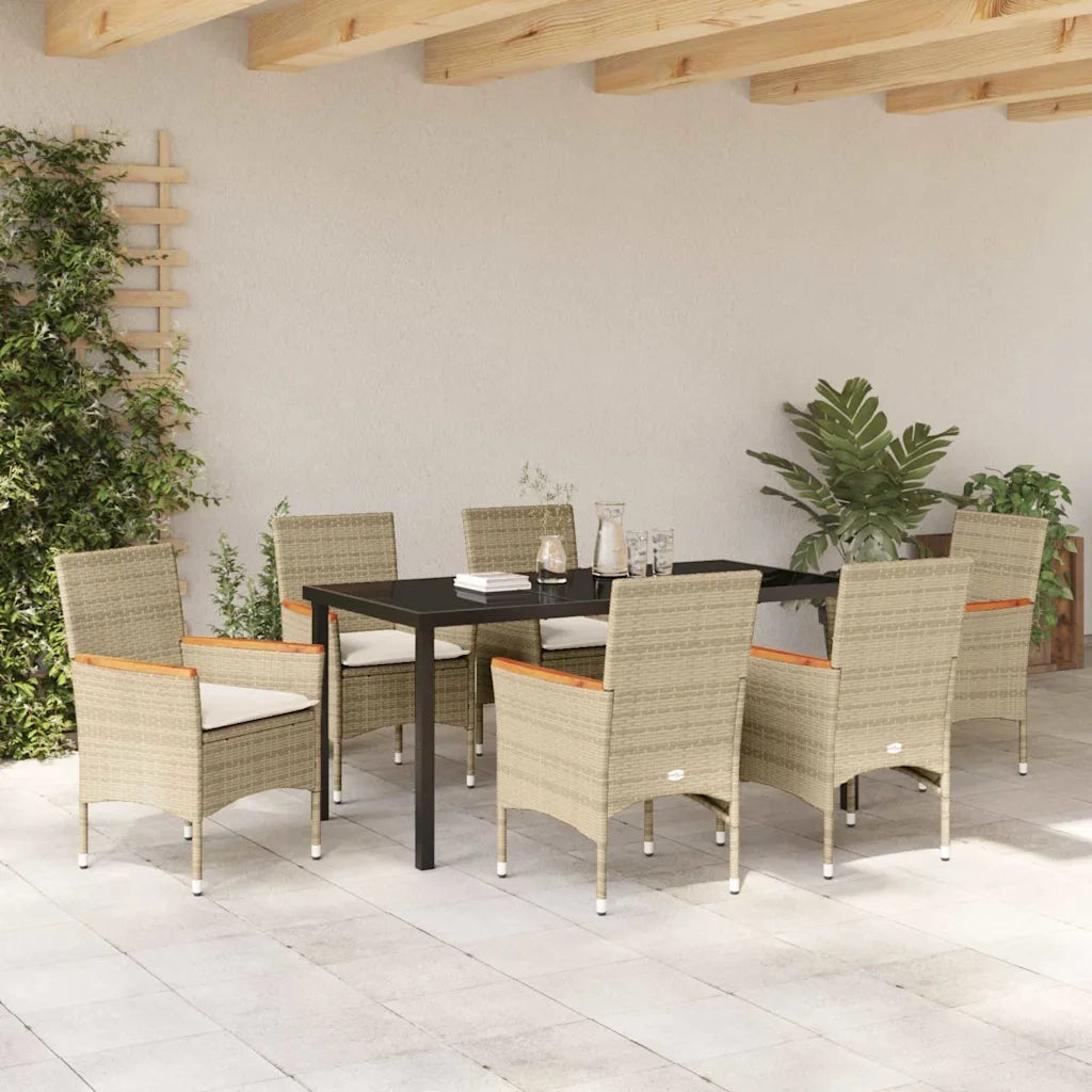 Set da Pranzo per Giardino con cuscino 7 pcs Beige polyrattan