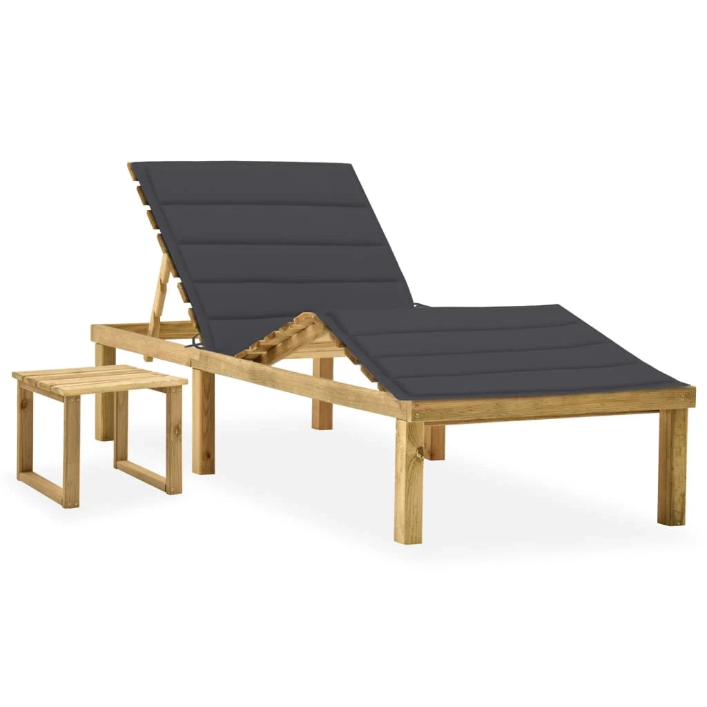 Lettino prendisole sedia a sdraio lettino prendisole letto da giardino mobili da esterno per patio 200 x 70 x (31,5-77) cm con tavolo e cuscino pino impregnato 02_0012672