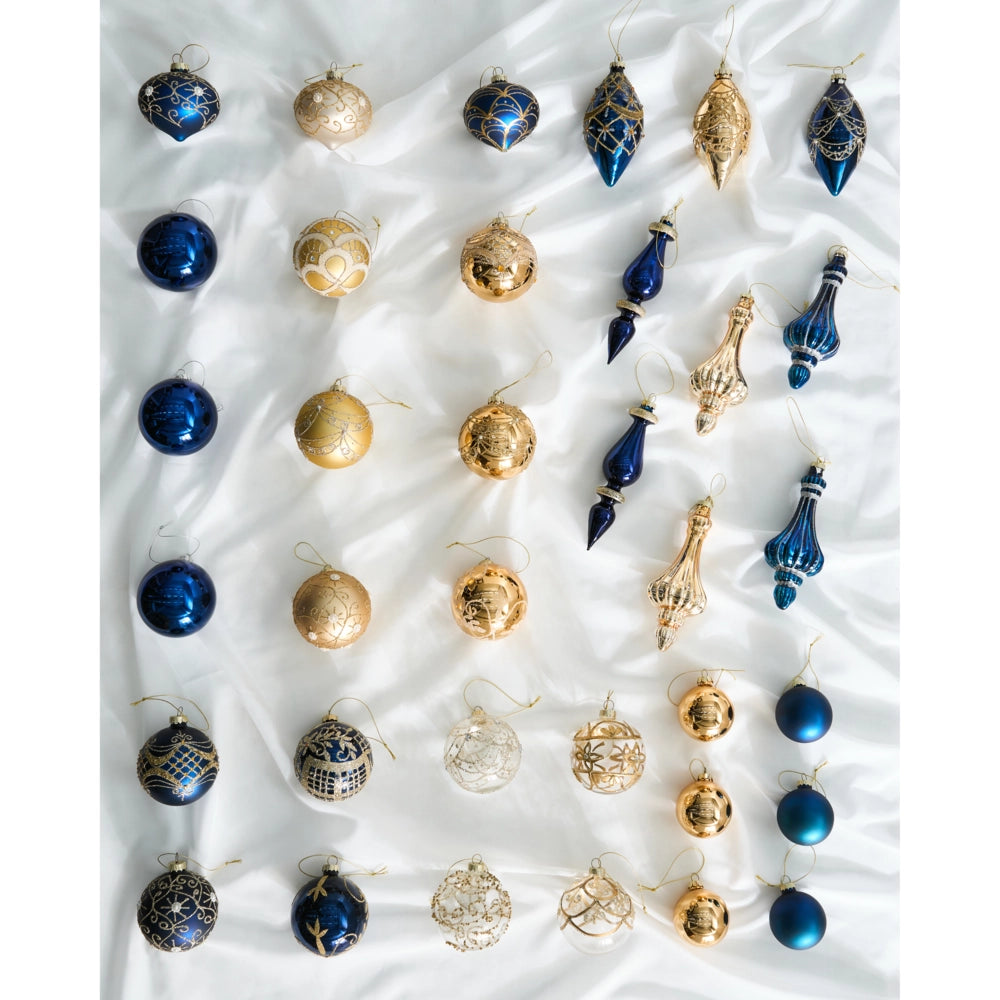 Set di 35 palline di Natale in vetro blu e oro da appendere all'albero di Natale in stile tradizionale Palline di Natale Albero di Natale