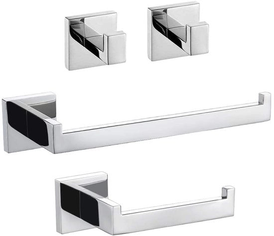 Set di accessori da bagno 4 pezzi in acciaio inossidabile con contenitore per le carte igieniche, asciugamano e catena da bagno lucidata a cromatura
