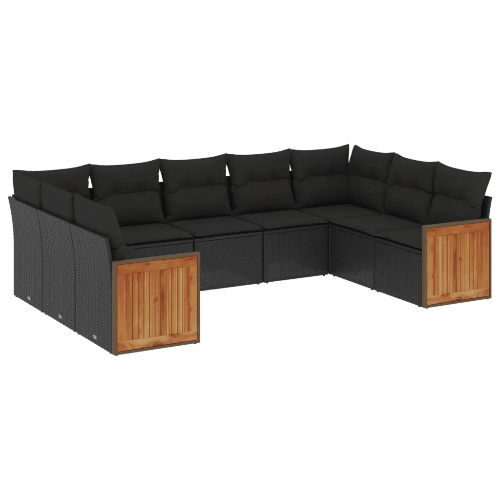 Set Divani da Giardino 9 pz con Cuscini Nero in Polyrattancod mxl 90282