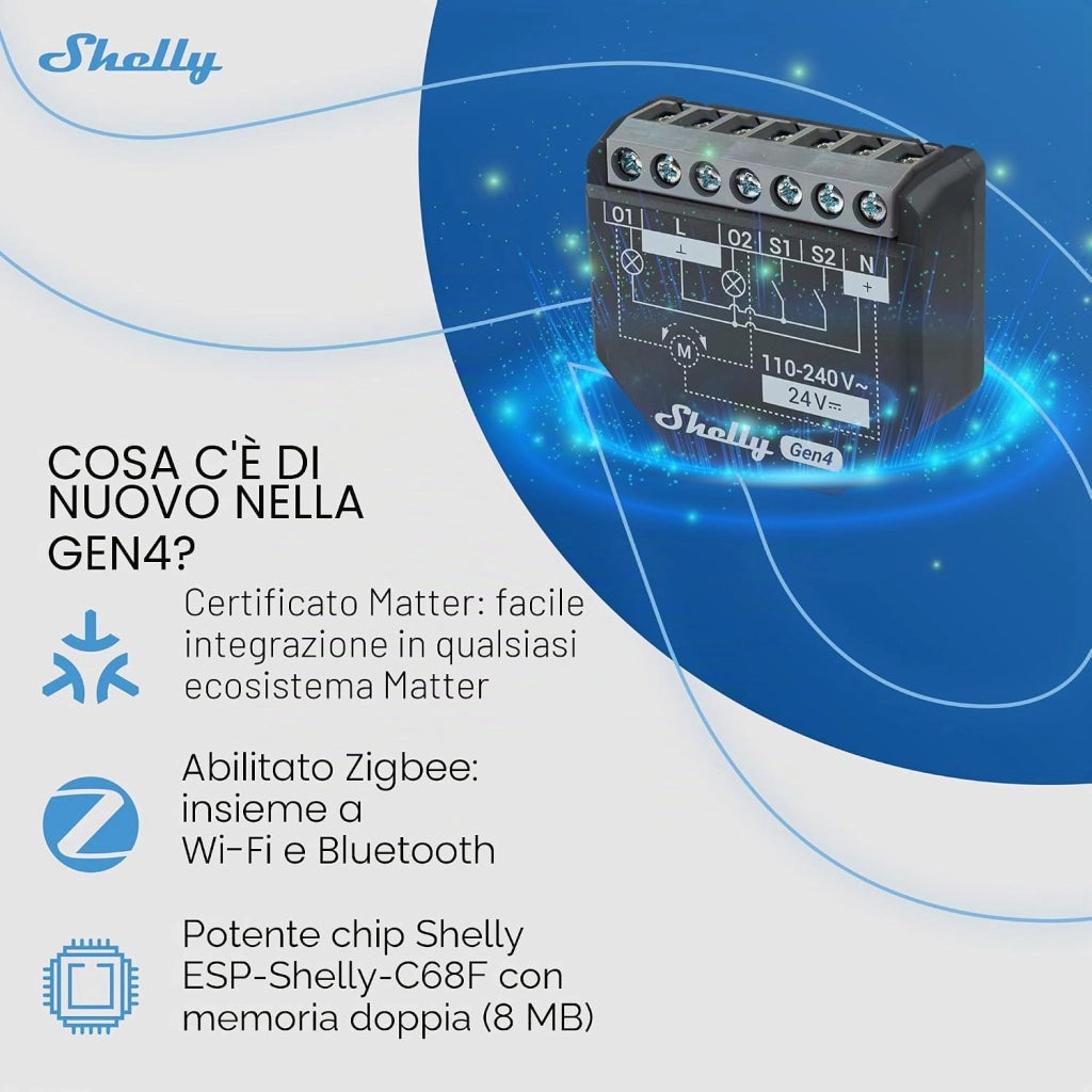 SHELLY - Shelly 2PM Gen4 - relè 2 canali per tapparelle e carichi con consumi
