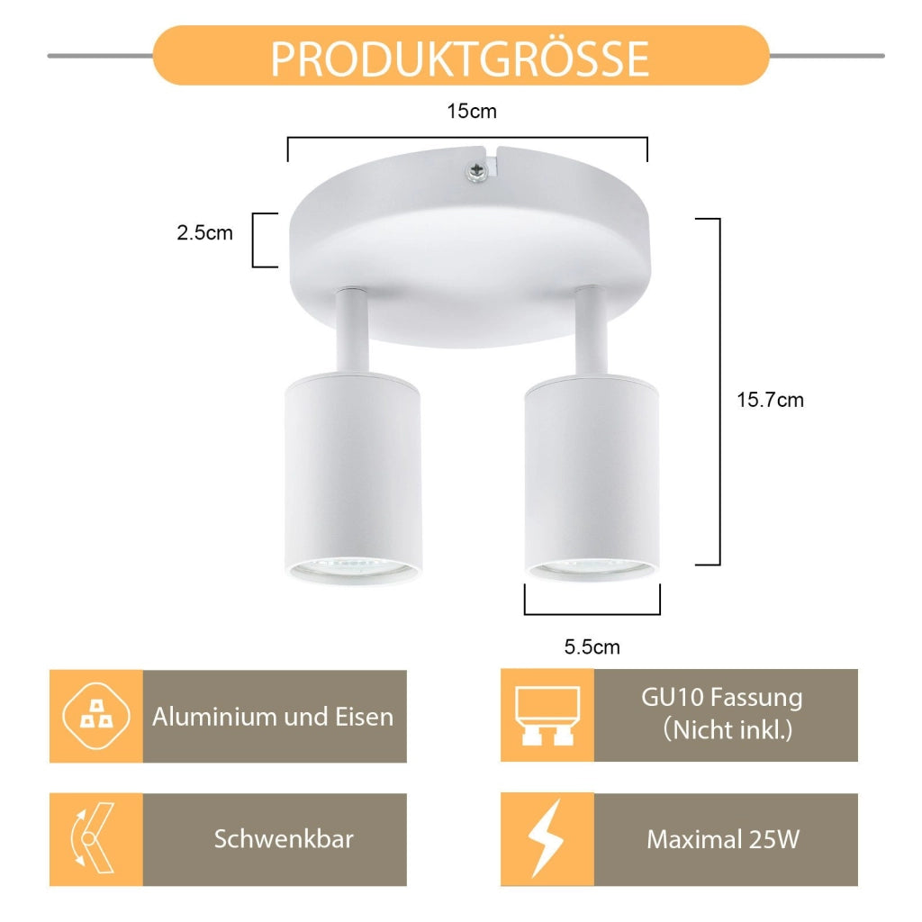 ZMH Faretto da soffitto 2 luci rotondi orientabili 330° moderni per soggiorno