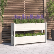 Fioriera-Vaso-Contenitore per Piante Bianca 112x25x66 cm in Legno Massello di Pino