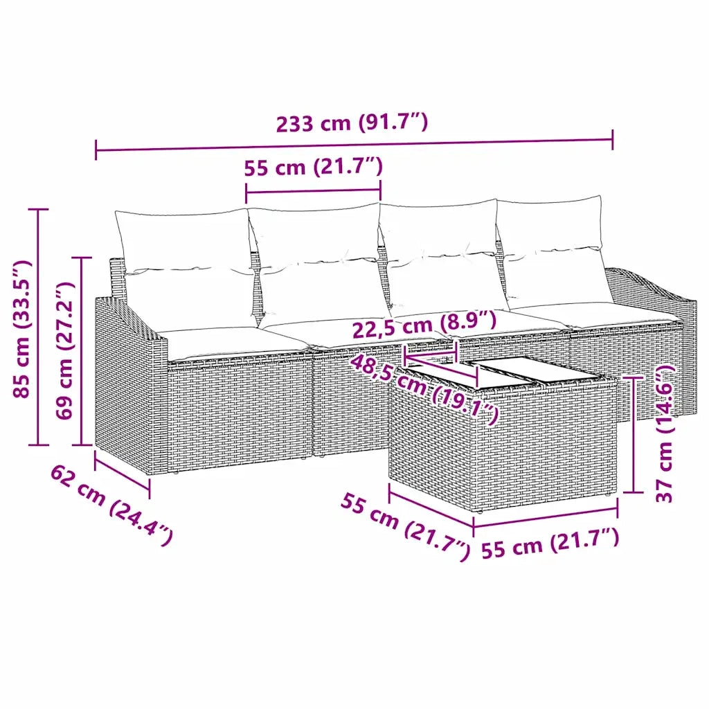 Set di divani con cuscino 5 pcs Marrone e Crema polyrattan 3346588