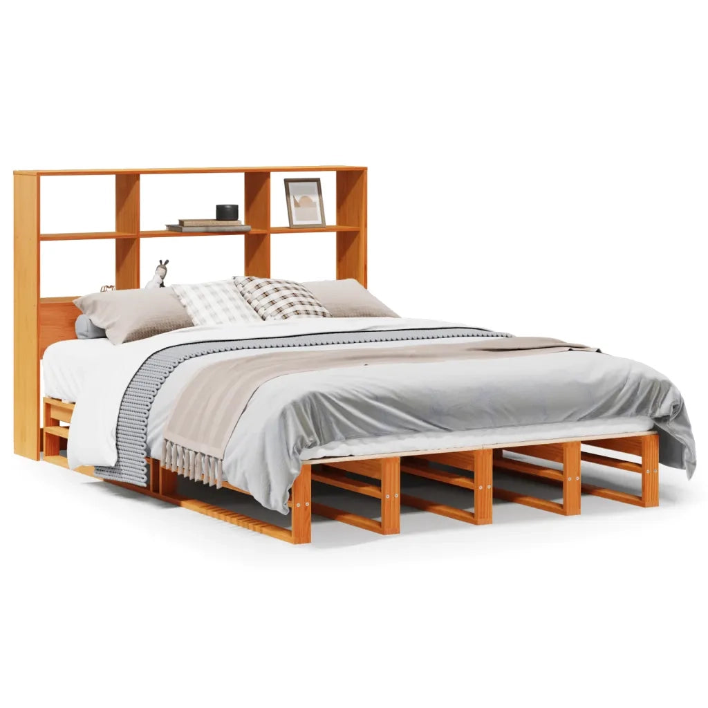 Letto Libreria senza Materasso-Struttura Letto con contenitore Marrone Cera 150x200 cm Legno 241293