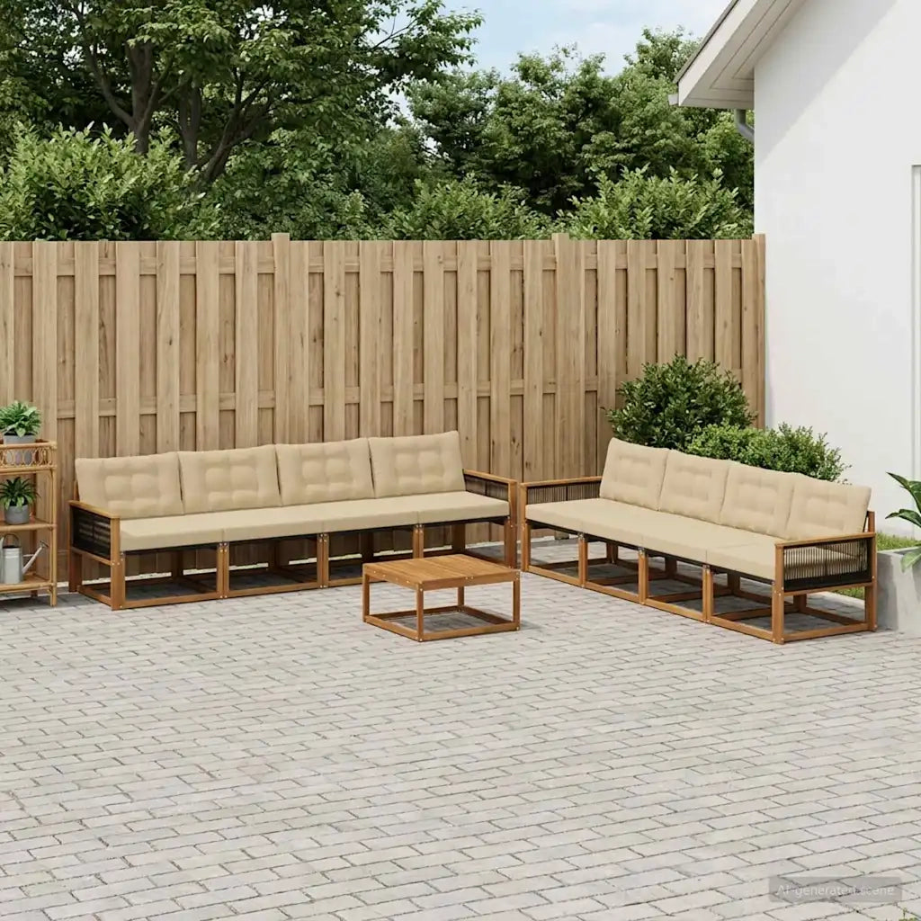 Set di divani da esterno con cuscino 9 pcs Naturale e Beige 3381329
