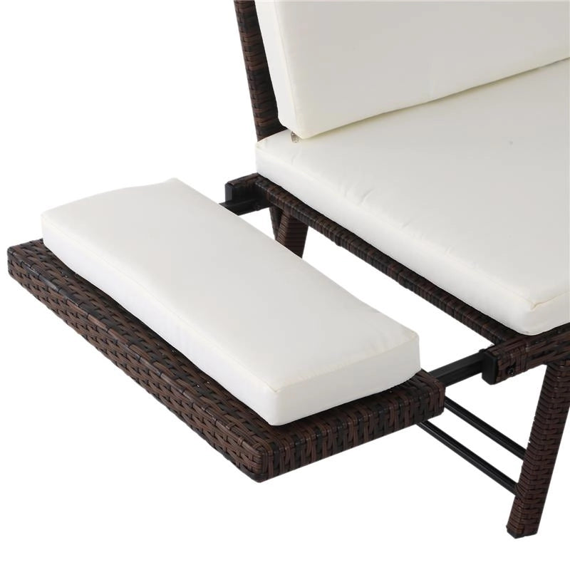 DIVANO DA GIARDINO 2 POSTI TRASFORMABILE IN LETTINO IN RATTAN BIANCO 129X66X67CM