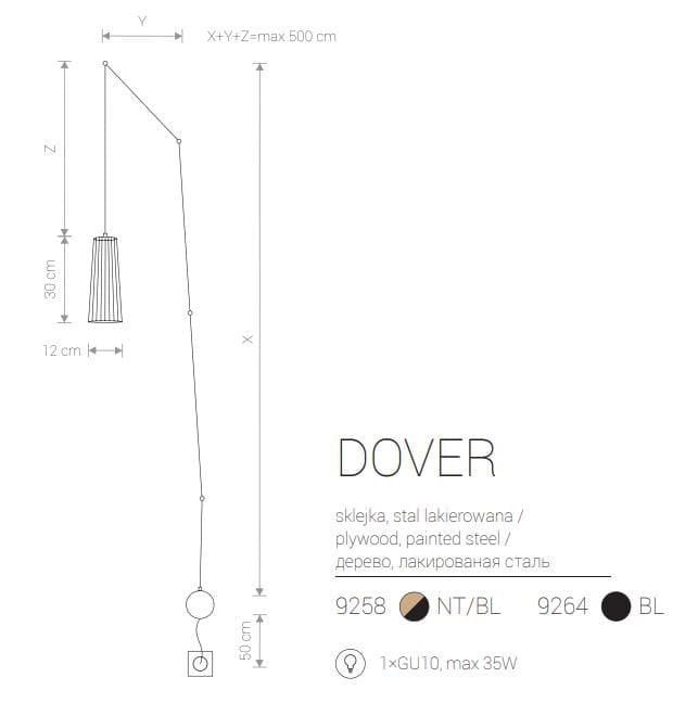 Applique Nowodvorski DOVER nero metallo/compensato GU10