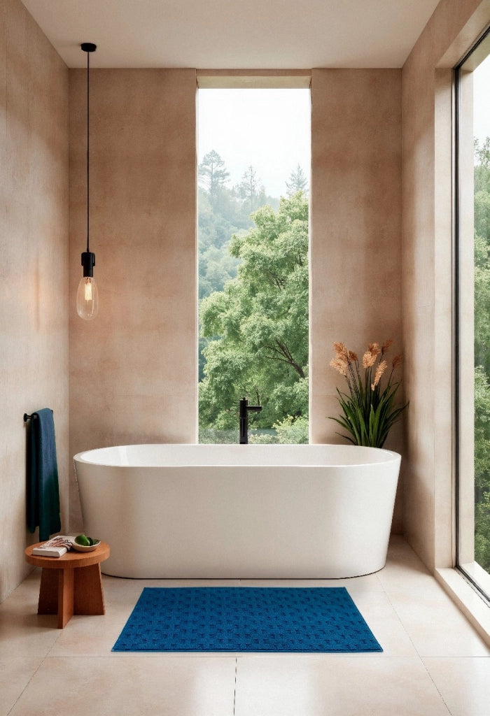 Tappeto Bagno Morbido Assorbente Antiscivolo 3D Intrecciato Scendiletto Lavabile 45x75 Cm Blu