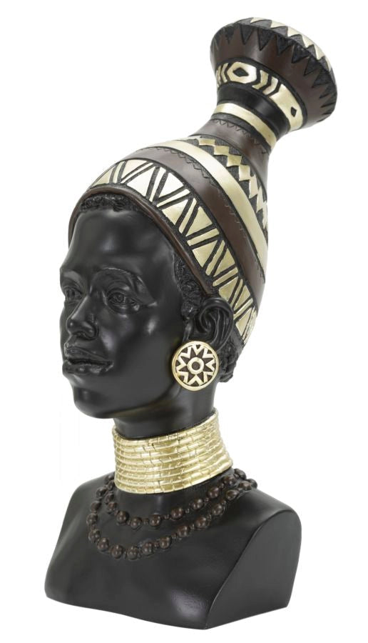Statua Donna Masai Tribu 23x38,5x19 cm in Poliresina Nero/Oro