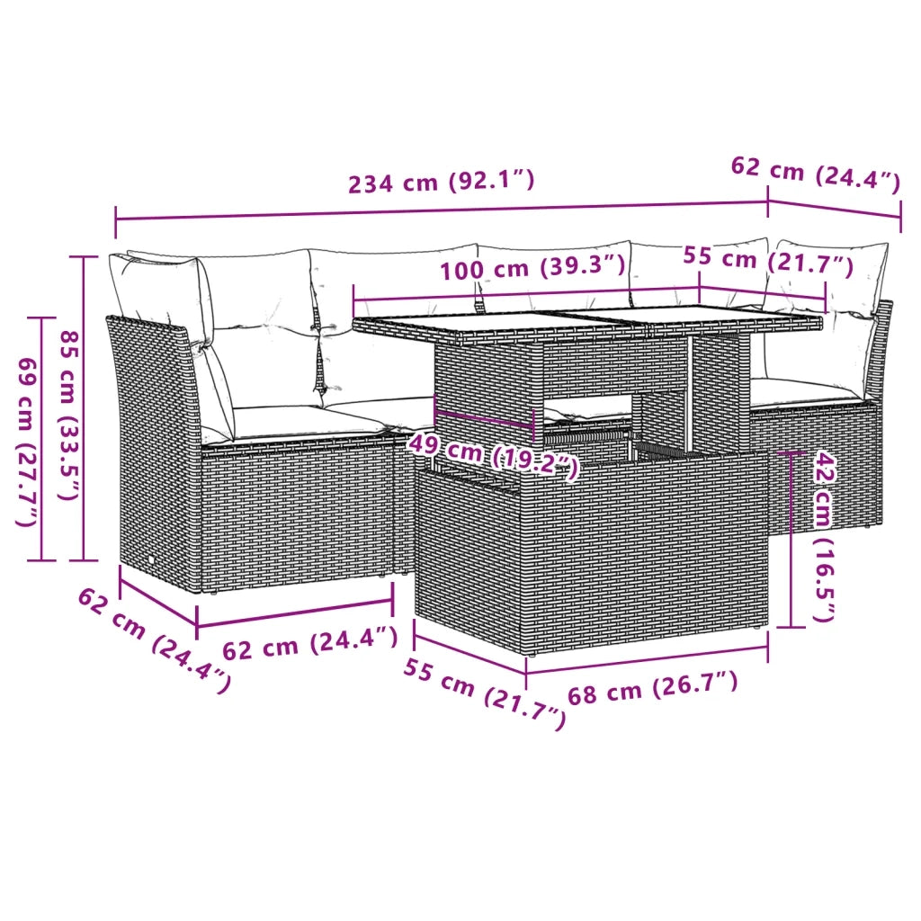 vidaXL Set Divano da Giardino 5 pz con Cuscini Marrone in Polyrattan