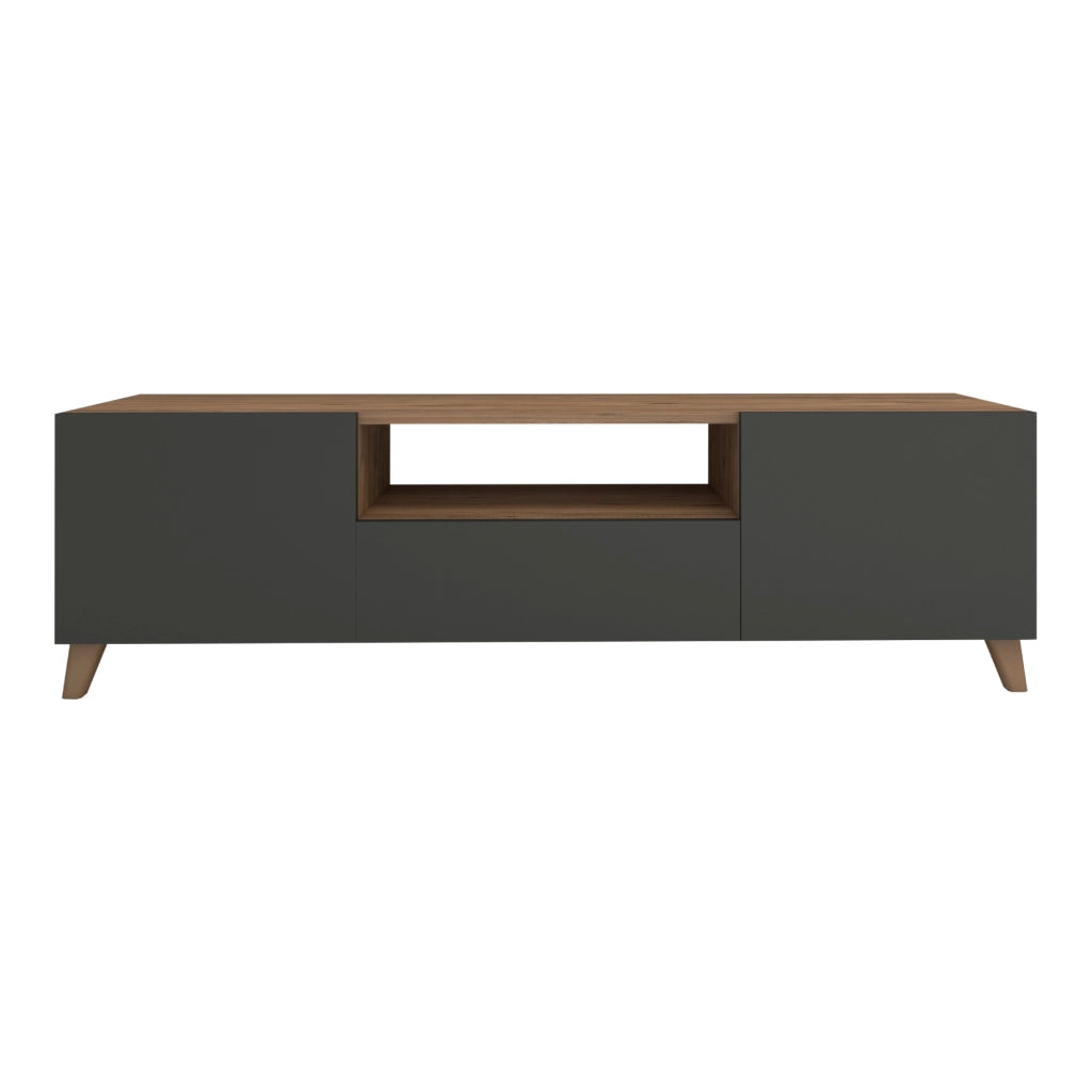 Mobile Porta TV Torsby con Scomparti Chiusi 46 x 140 x 30 cm Effetto Rovere / Antracite [en.casa]