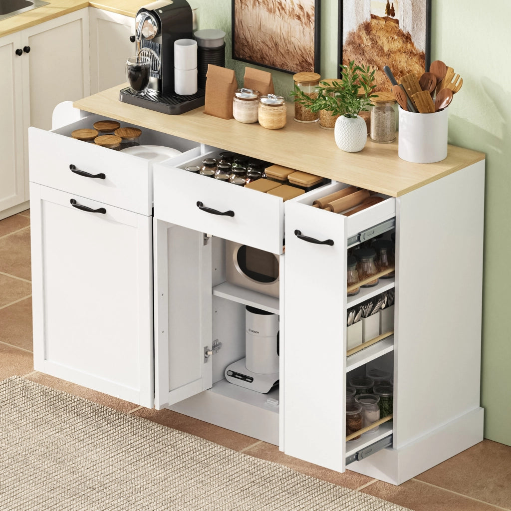 Credenza bianca e naturale in MDF con ante; cassetto e ripiani regolabili