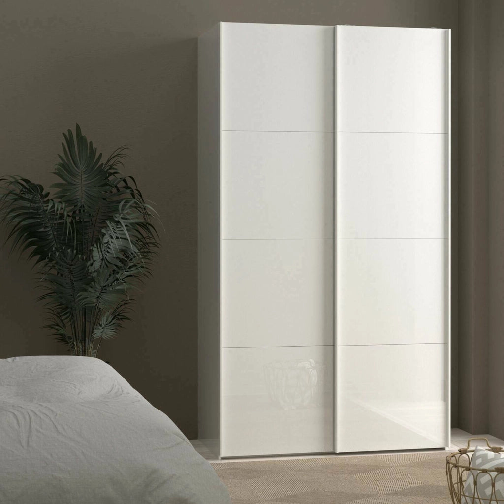 Guardaroba 2 ante Severin, Mobile camera da letto, Cabina armadio portabiti, Armadio appendiabiti, 122x62 h220 cm, Bianco lucido